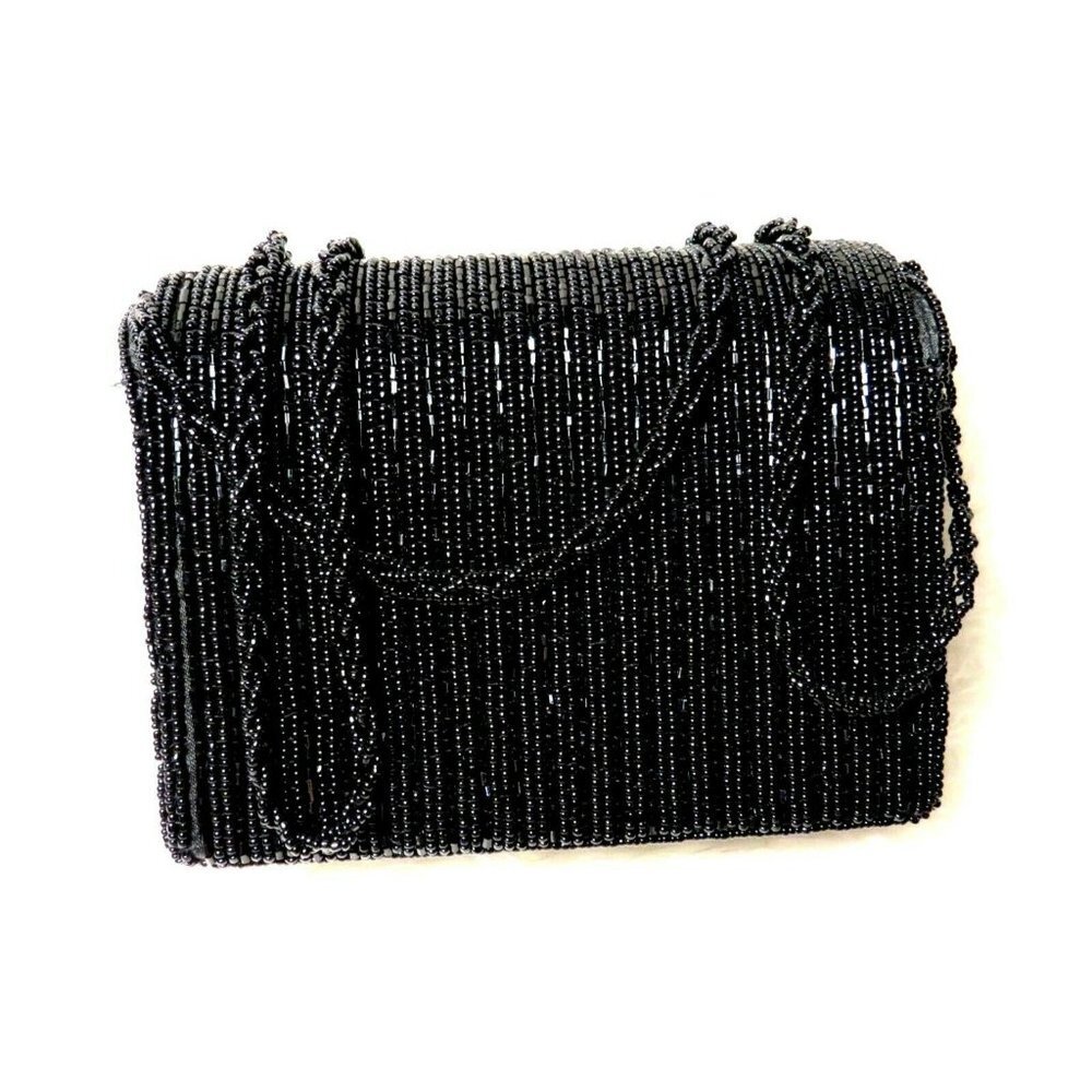Cross Body Cocktail Purse Beaded Elegant Black Magnetic Latch Party Mesa…